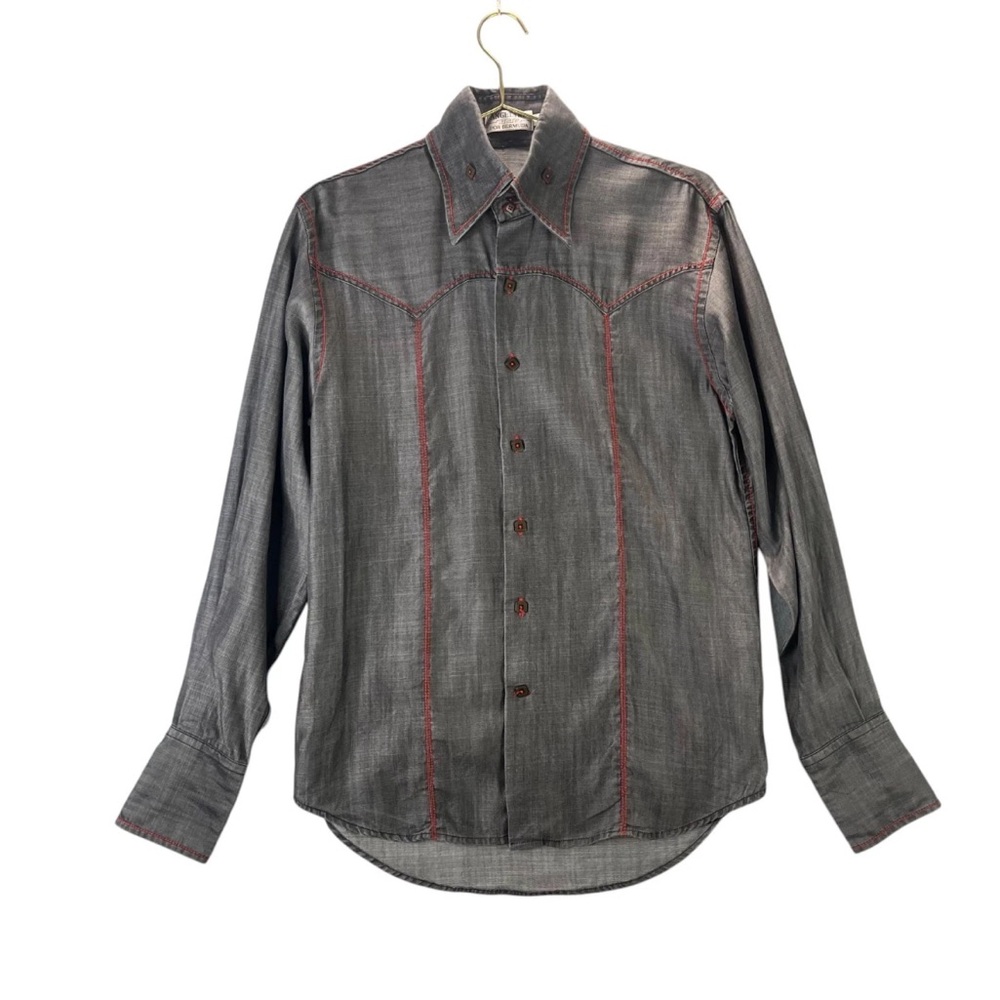Men's Vintage S Gray Western Button-Down Rockabilly Ranch Wear Rodeo Line Dance
